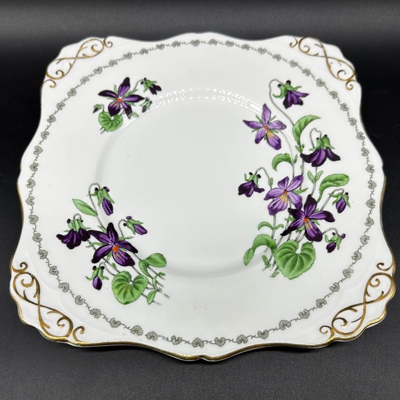 Tuscan Woodland hand painted  Square Cake Plate Platter Bone China England - Picture 1 of 5